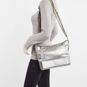Chanel Silver Quilted Calfskin Leather Gabrielle Medium Hobo Bag